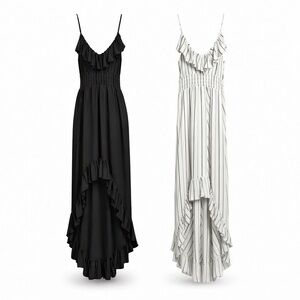 2 Express Ruffle Maxi Dresses - Solid Black & Black/White Striped